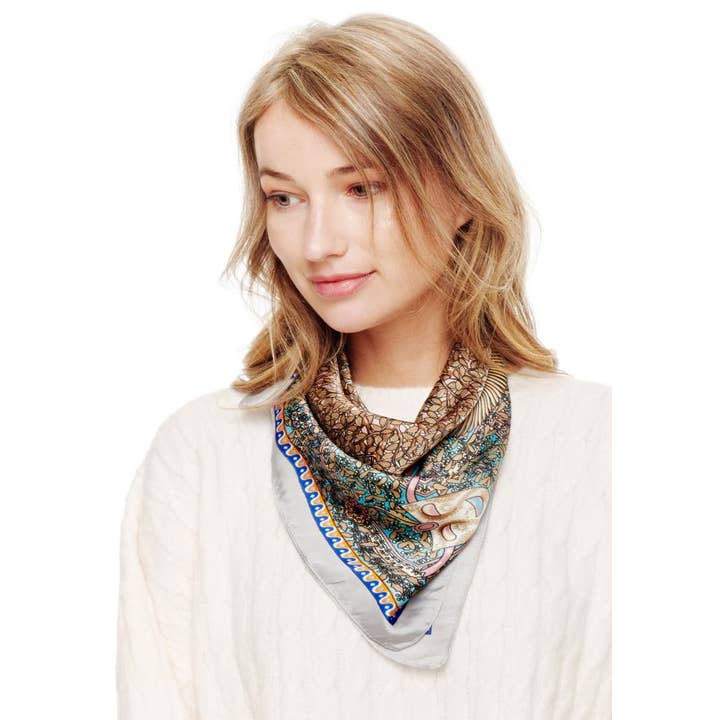 anbfashion - Wholesale Scarf - Women's - MIX LEAF PRINT SQUARE SILKY BANDANA NECK SCARF