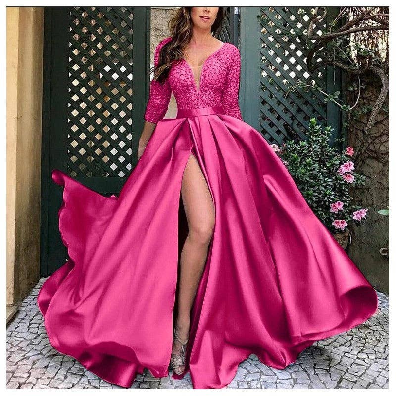 Plush Looks – Großhandel Abendkleid – Damen – Spitzenbesetztes Ballkleid mit Perlen und fließendem Saum0