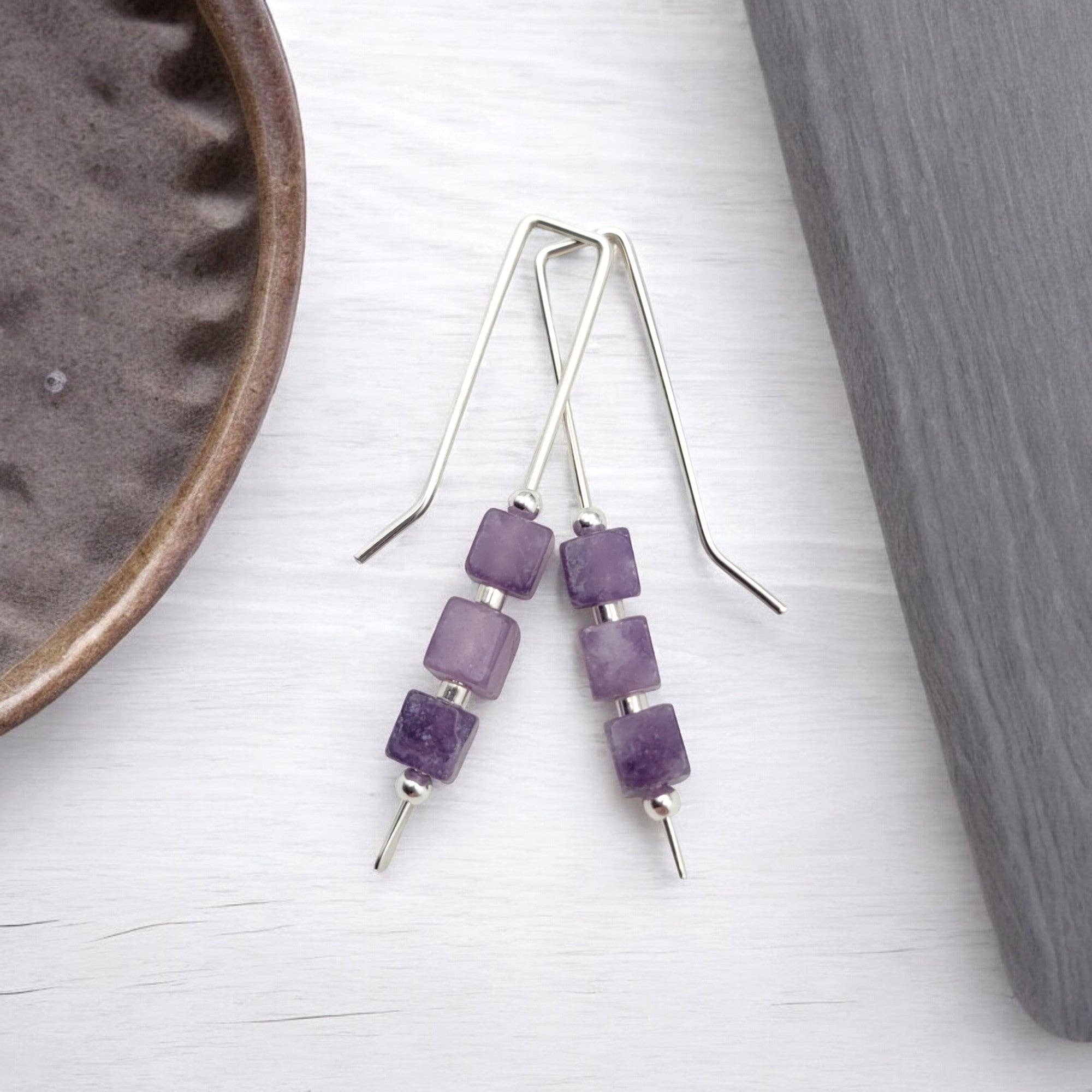 Bijou by SAM - Wholesale Dangle Earrings - Sterling Silver & Amethyst Threader Earrings2