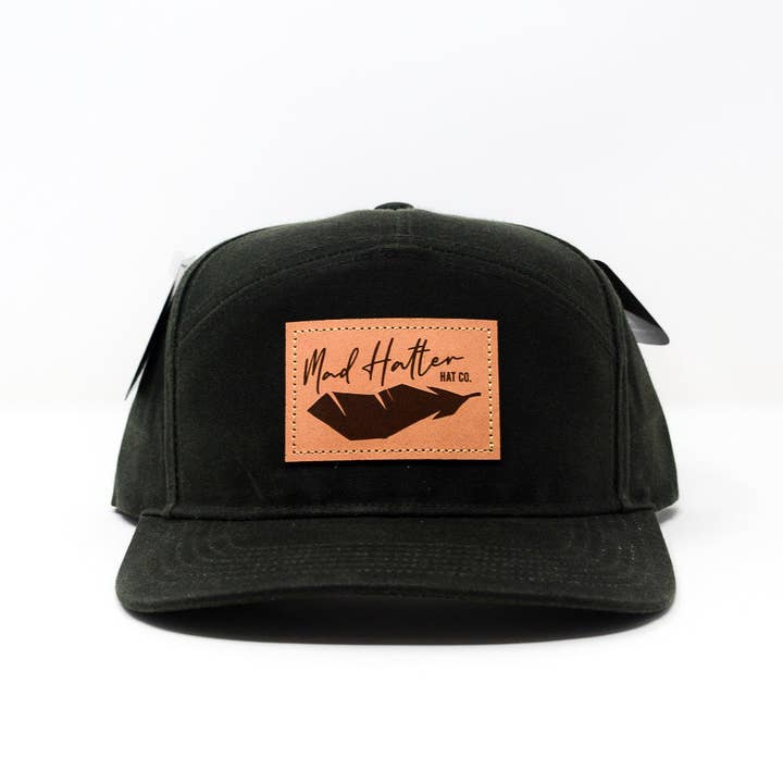 The Mad Hatter Co - Wholesale Flat Brim Cap - Unisex - MHC Leather Feather 937 Trucker Hat Dark Olive