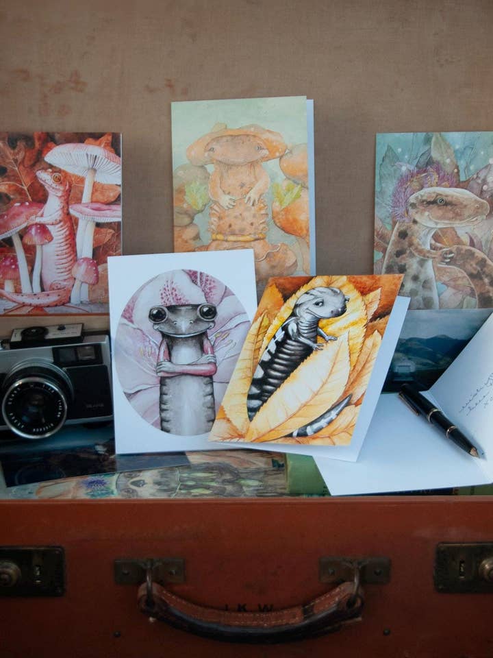 Salamander Watercolor Notecard Set Of Five for wholesale by Katie Crawford Art