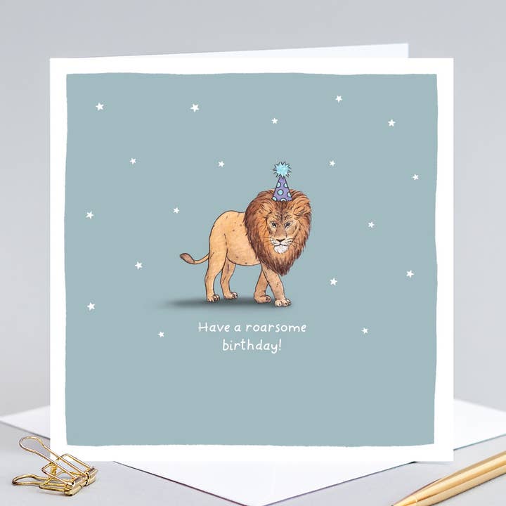 Passe une journée rugissante // Carte d'anniversaire drôle avec lion, carte vierge pour la vente par Wild Lines