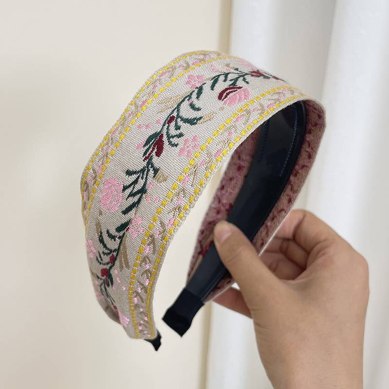 Tourtiwi - Venta al por mayor Cinta para el pelo - Mujer - Cinta de Pelo Retro Antideslizante con Bordado de Flores Bohemias1