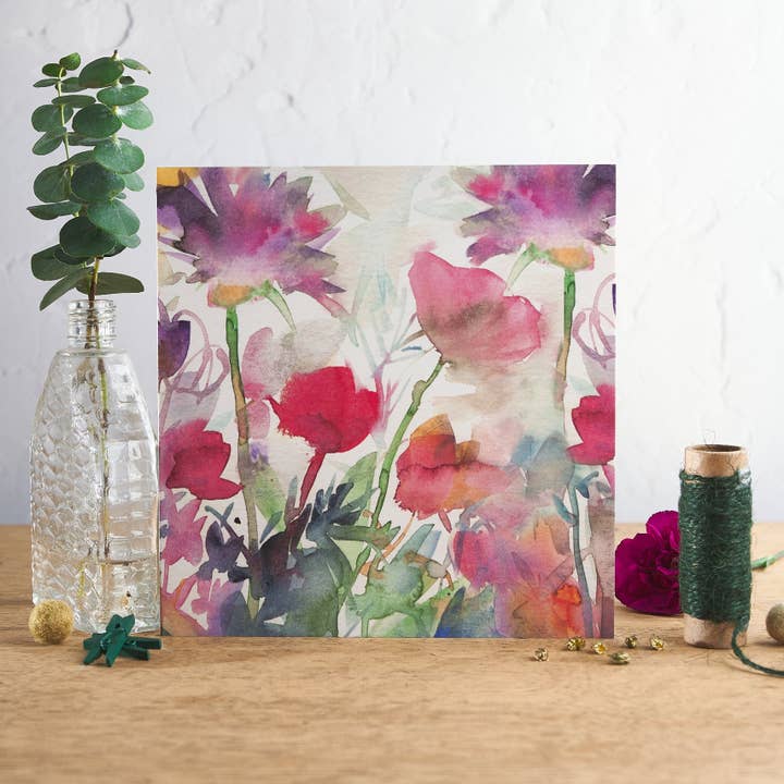 Dancing Pinks Greetings Card for wholesale by Diana Fegredo Studio