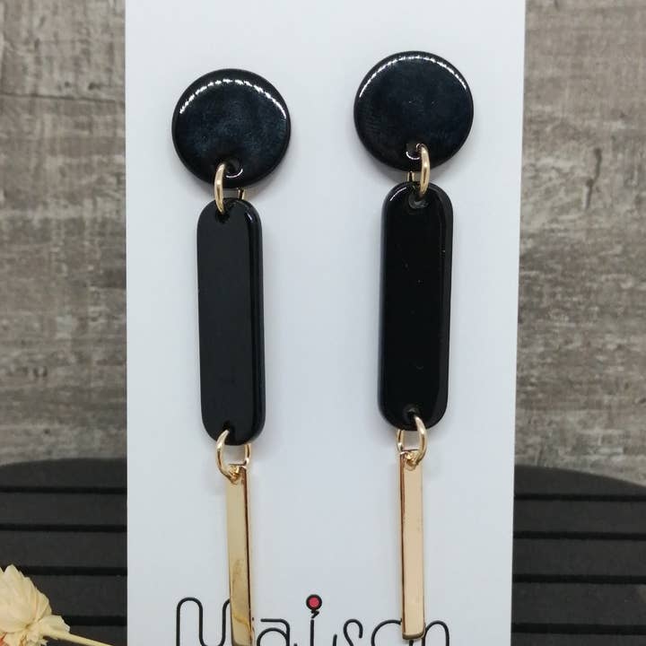 Ohrhänger - Resine 3 - gold/schwarz für den Großhandel von Maison Delclef