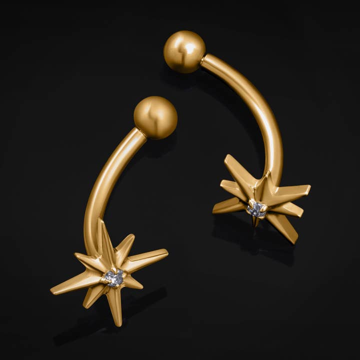 Gold Jewelled North Star Internally Threaded Titanium Curved Barbell 1.2mm Gauge for wholesale by Custom Plugs