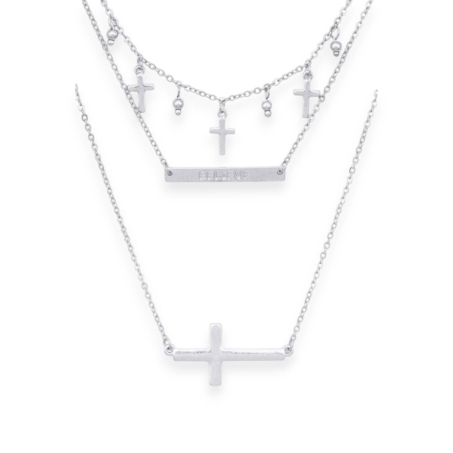 LA Jewelry Plaza - Venta al por mayor Collares con colgantes/abalorios - Collar de capas con colgante cruzado mixto2