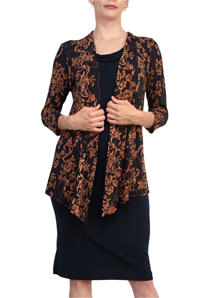 MIDNIGHT Connected Apparel Cowl Neck Straight Midi Dress with Attached Three-Quarter Sleeves Jacket for wholesale on Faire3