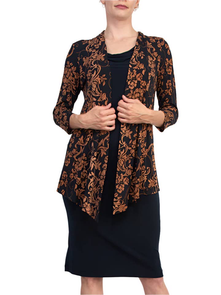 MIDNIGHT Connected Apparel Cowl Neck Straight Midi Dress with Attached Three-Quarter Sleeves Jacket for wholesale on Faire3