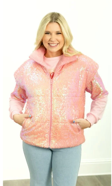 Sequin Puffer Vest, Pink for wholesale on Faire12