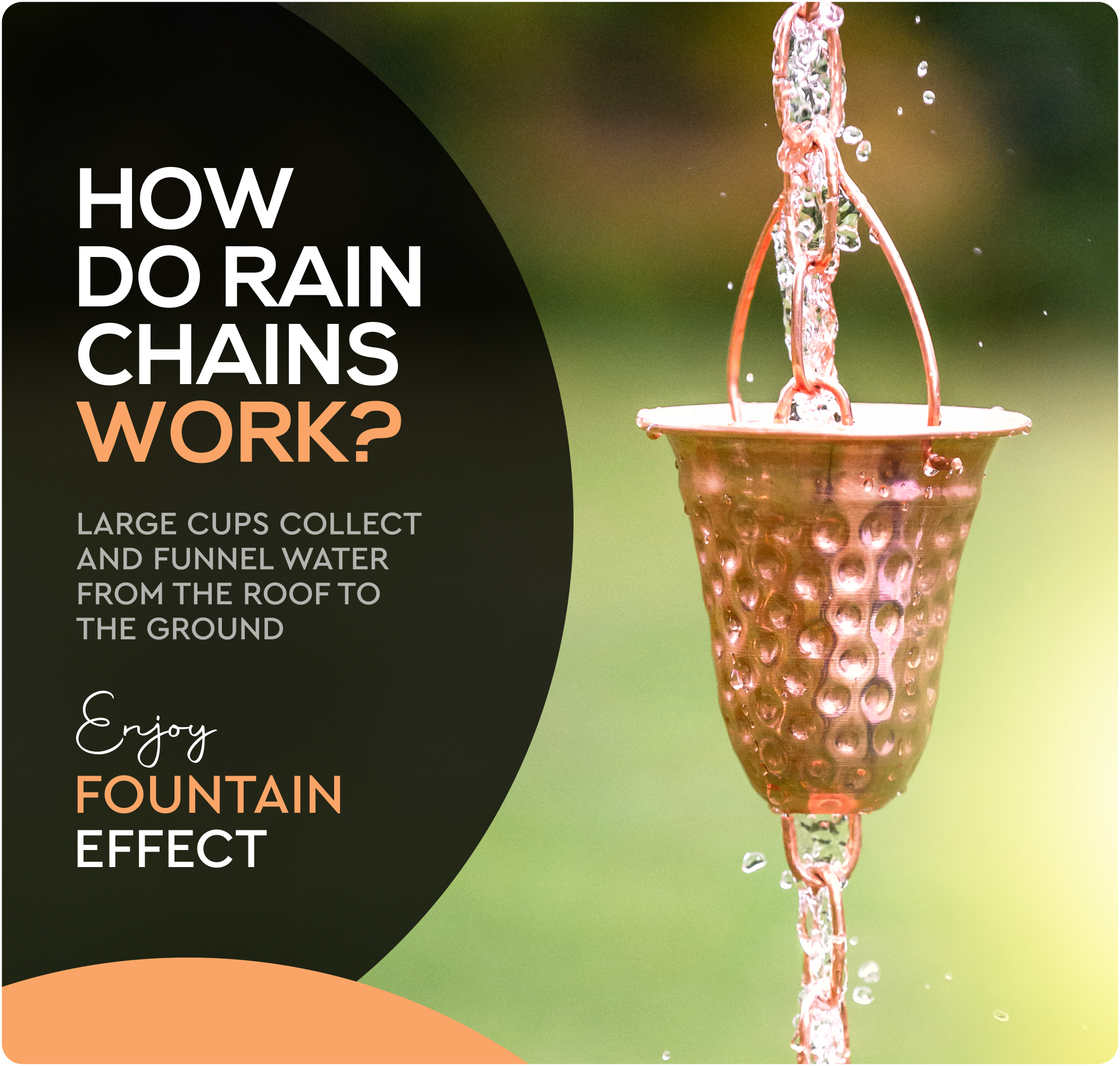 Marrgon - Wholesale Outdoor Ornament/Decor - Marrgon Copper Rain Chain with Hammered Bell Style Cups for Gutter6