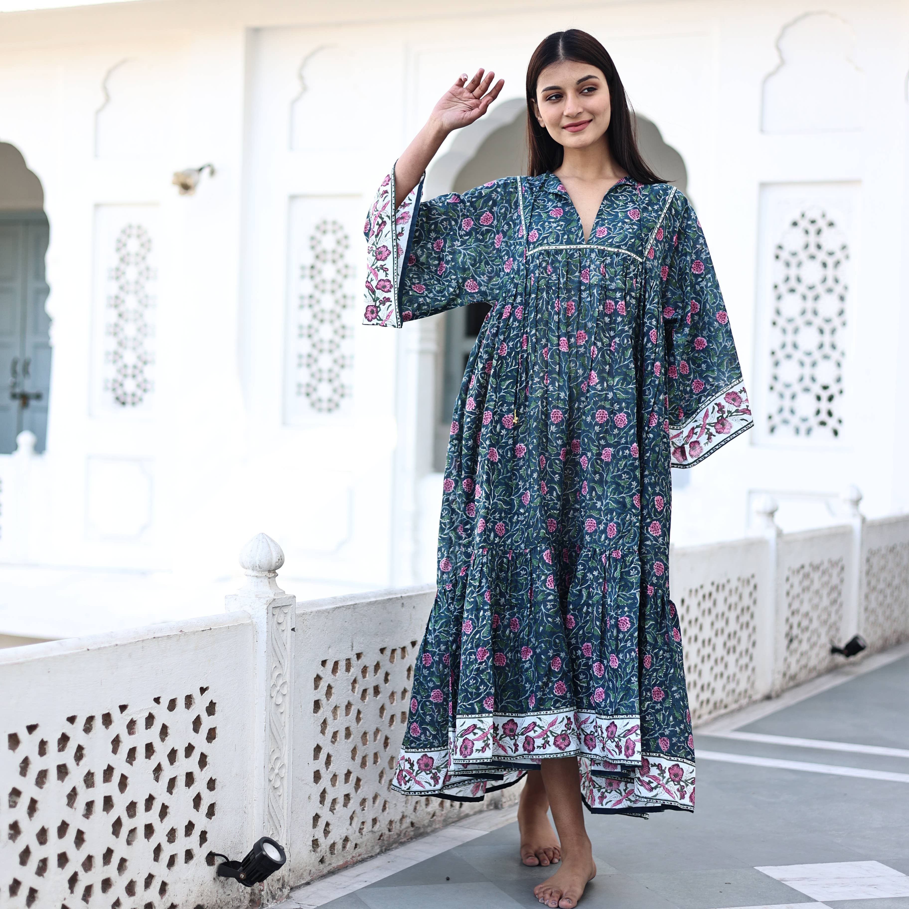 The Fox and The Mermaid - Vente Robe – femme - Robe Maxi Bohème Imprimée à Blocs (Chahna)6