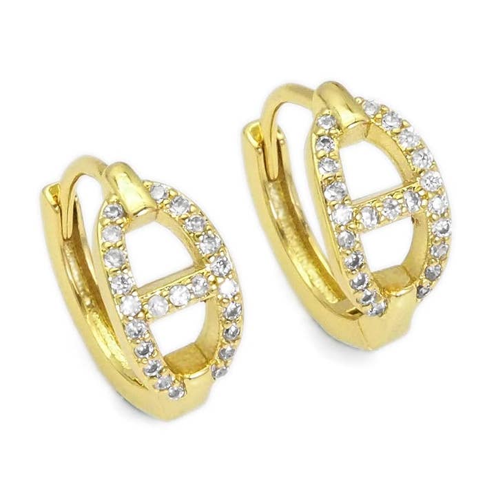 Cute CZ Oval Link Huggie Earrings, Sku#Y795 for wholesale by BestBeads&Beyond