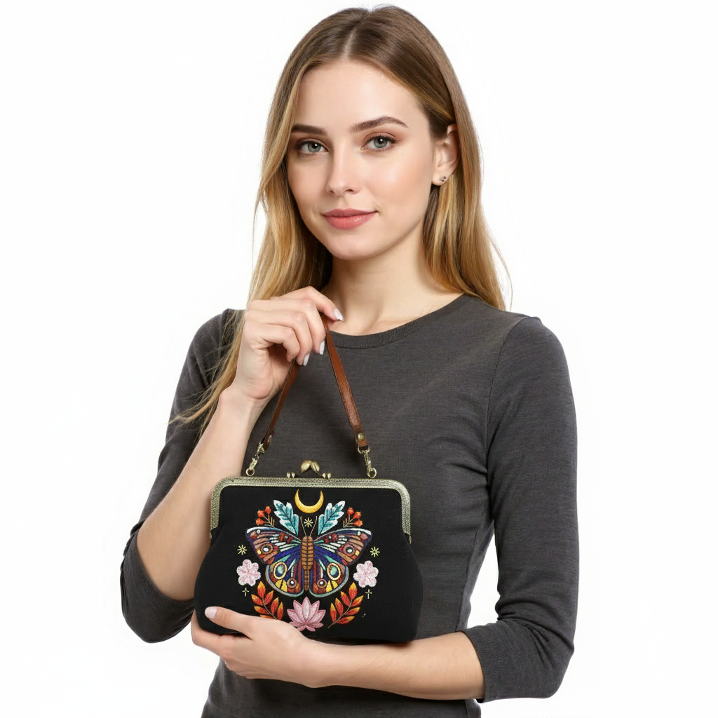COMECO INC – Bolsa de ombro – Mulher por atacado – Bolsa Vintage Moon Moth com Fecho Kisslock5
