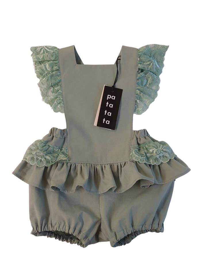 Green lace romper for wholesale by PataTaTa