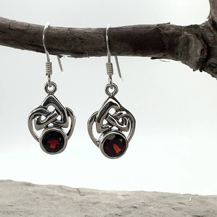 Knotted Garnet Earrings in Sterling Silver for wholesale by The Green Gecko