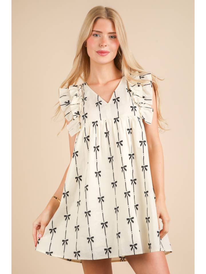 VERY J - Wholesale Dress - Women's - ND31668-Bow Printed Sleeveless Mini Dress6