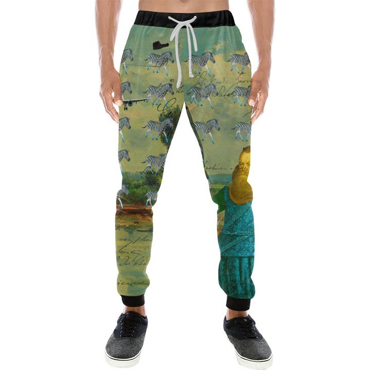 UN PAQUET POUR LES PANTALONS DE SURVÊTEMENT À IMPRIMÉ INTÉGRAL ZEBRAS pour hommes pour la vente par Bønes and Balløøns