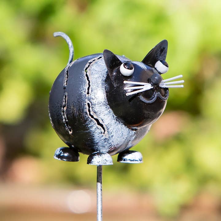 Metal Ball Creature Garden Stake / Pot Stake - Cat for wholesale by Garden Age Supply