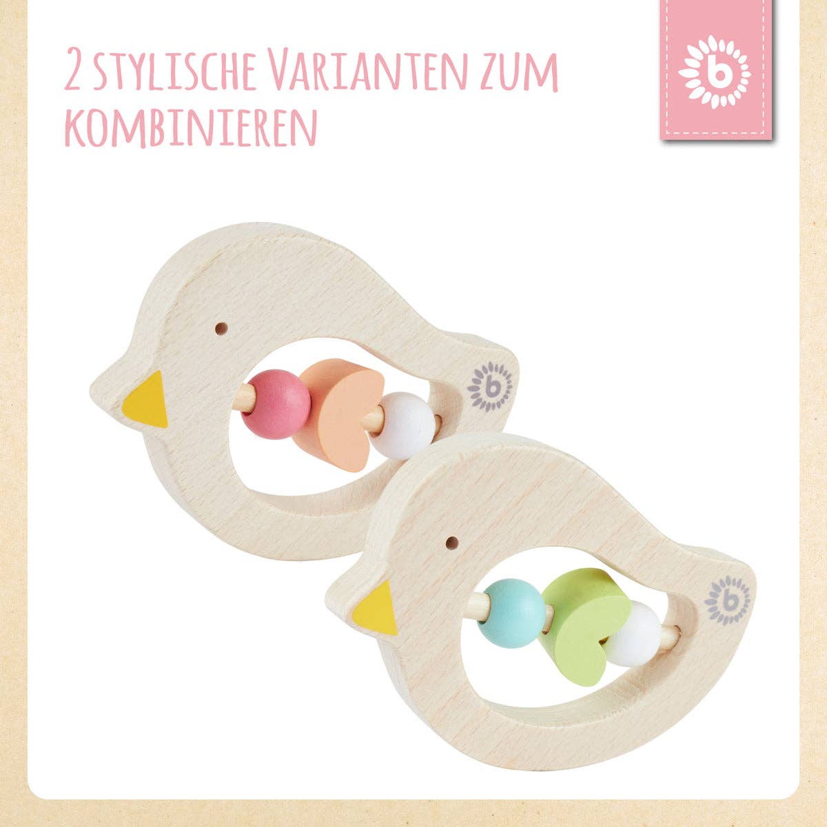 Bieco Spielwaren – wholesale Teether (not clip-on) – Baby – Teething ring bird pink7