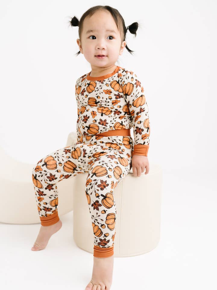 Little One Shop - Wholesale Top & Pant Set - Kids - Pumpkin Harvest Bamboo Set1