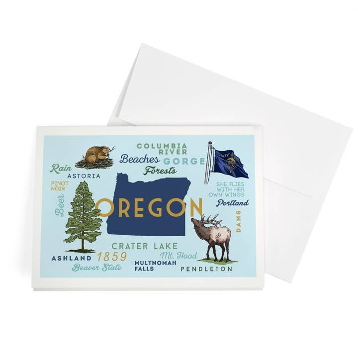 GREETING CARD Oregon, Typography & Icons for wholesale by Lantern Press
