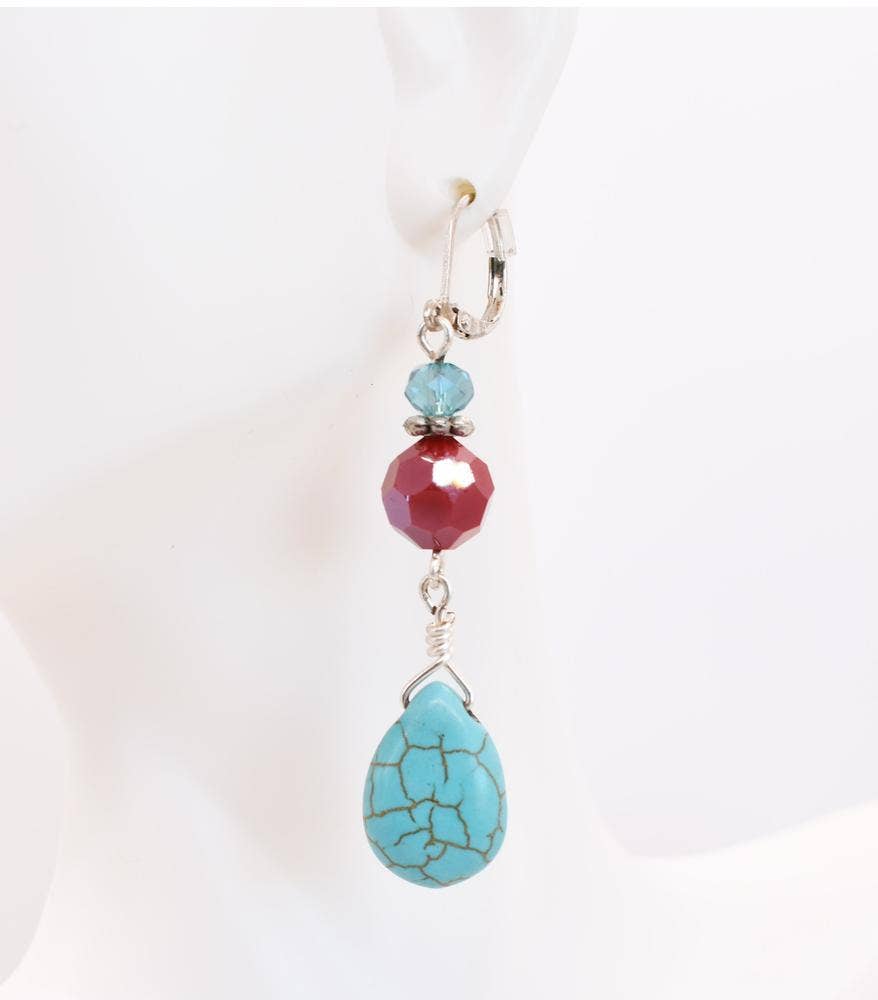 Chic Brico - Wholesale Dangle Earrings - Turquoise, Silver & Red Crystal Teardrop Dangle Earrings3