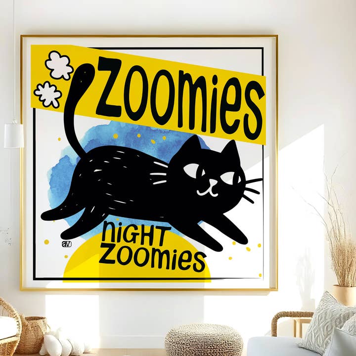 Night Zoomies Cat Art Print – Bold & Playful Wall Art for wholesale by Atelier Vero Wholesale