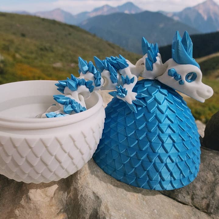 Blue & White Fidget Dragon w/ Egg for wholesale by Crafted Mayhem