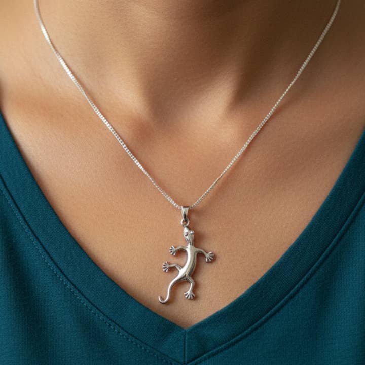 Climbing Gecko Necklace for wholesale by The Green Gecko