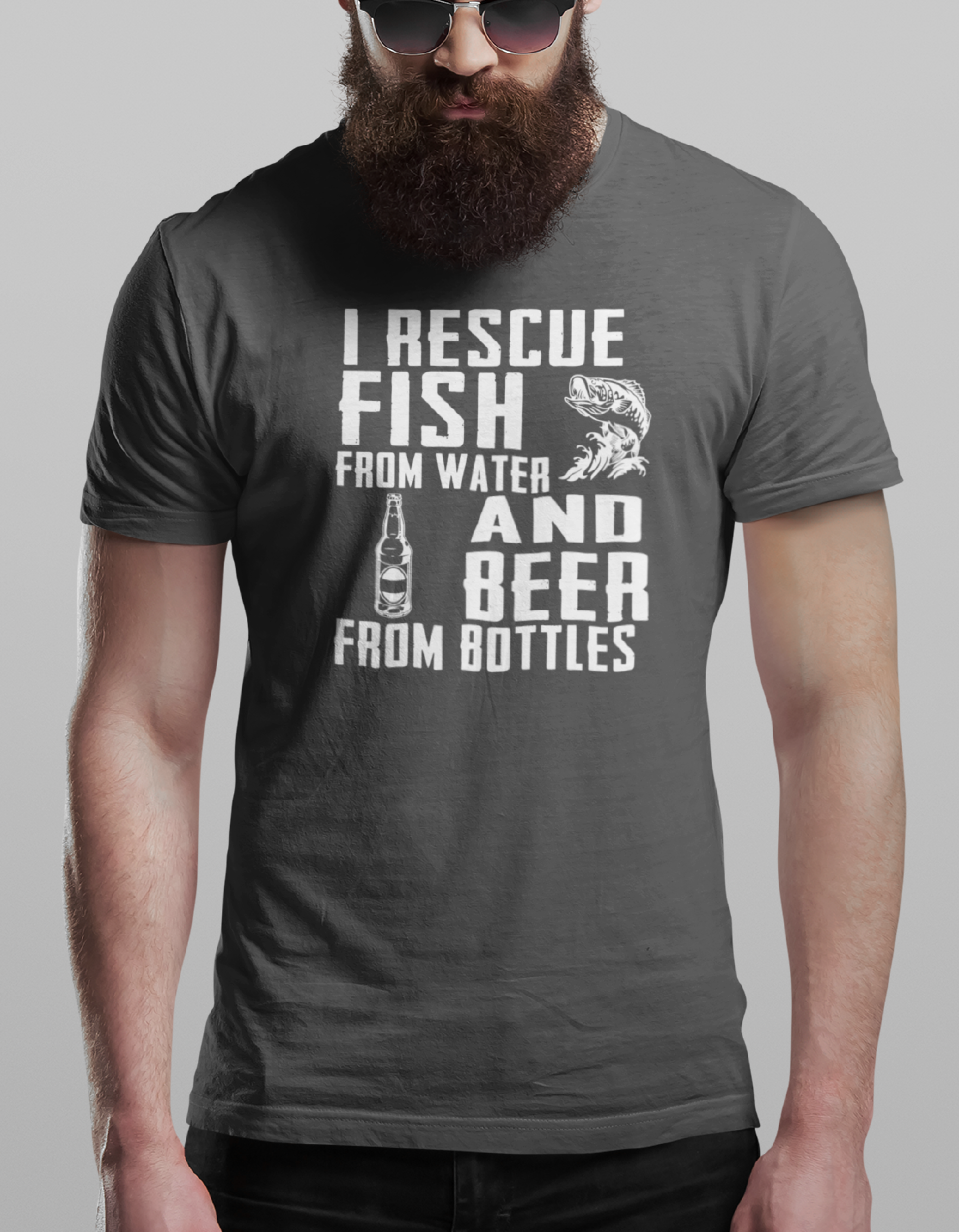 Hunt Hook Eat - Wholesale Screen Printed T-Shirt - Men's - I Rescue Fish & Beer Tee2