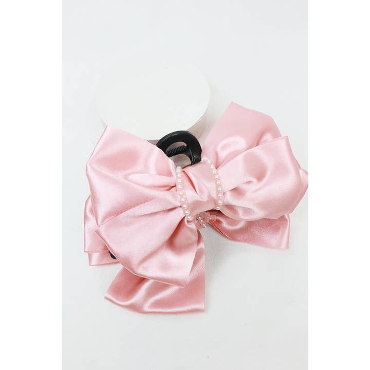 MIX COLOR Satin Bow with Pearl Bead Hair Claw for wholesale on Faire