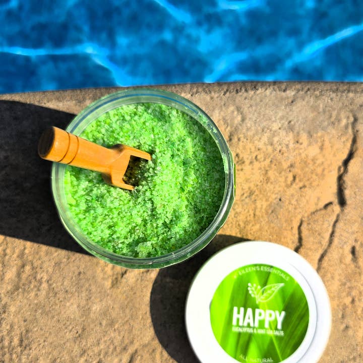 Sea Salts; HAPPY (Eucalyptus & Mint); 16 oz for wholesale by Eileen's Essentials, llc