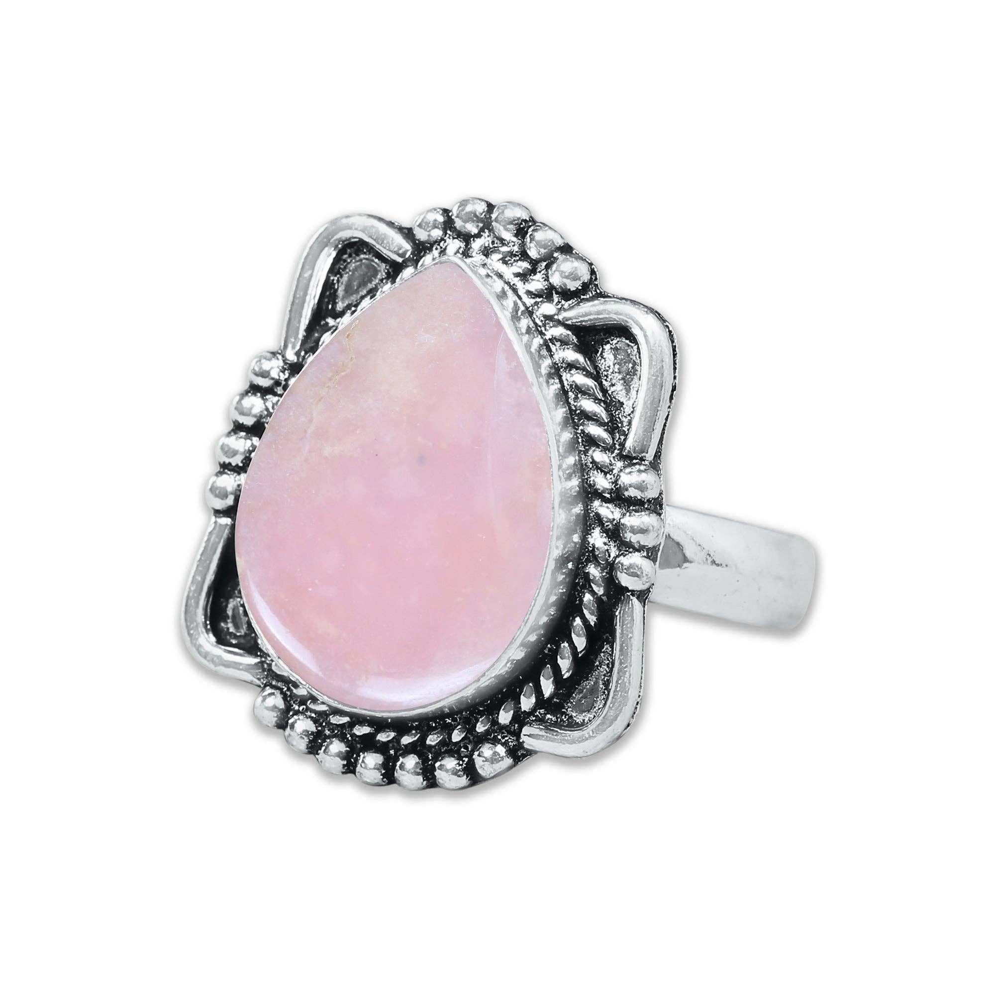 Handmade Jewels - Wholesale Cocktail/Statement Ring - Pink Opal Rings – Handmade, Silver-Plated, Assorted Boho Designs (US Sizes 6–10, Made to Order)9