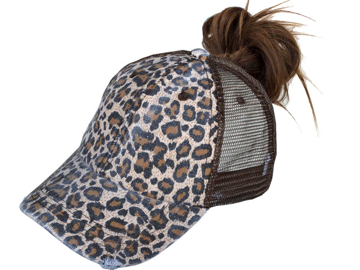 Buck Wholesale - Vendita all'ingrosso Cappello per coda di cavallo - Donna - Cappelli da camionista leopardati a coda di cavallo - Morbidi non strutturati, vintage4