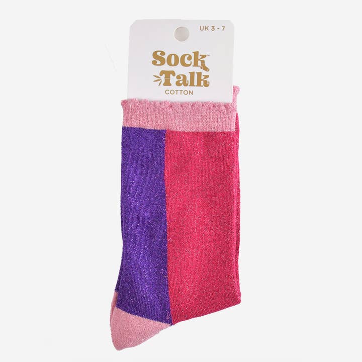 Sock Talk – Meias - Mulher por atacado – Meias Glitter Femininas - Rosa/Roxo, Colour Block4