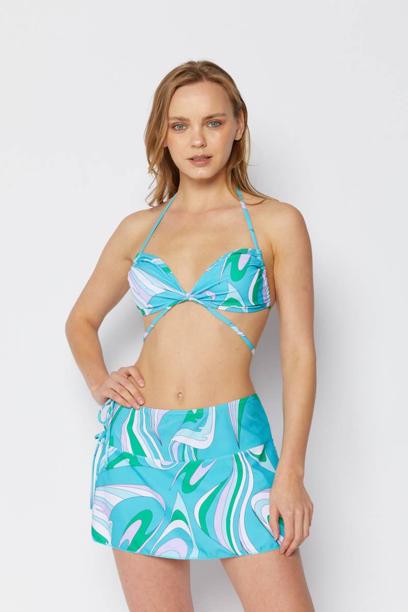 MARINA WEST SWIM – wholesale Tvådelad baddräkt - Dam – Triangel bandeau 3 delar simning med omlottkjol, SPB324-SWGRN0