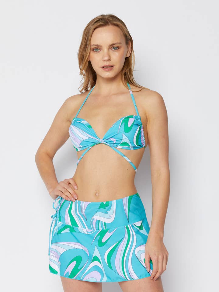 MARINA WEST SWIM – wholesale Tvådelad baddräkt - Dam – Triangel bandeau 3 delar simning med omlottkjol, SPB324-SWGRN0