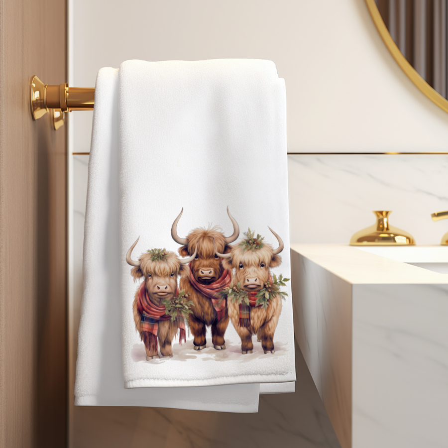 Fernville Creations - Vente Serviettes de bain - Serviette de bain de vacances Highland Cow : Velours pelucheux et éponge de coton7