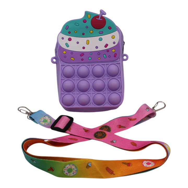 Small Silicone Kids Travel Bag - Purple Cupcake for wholesale by Crossroads Distributing
