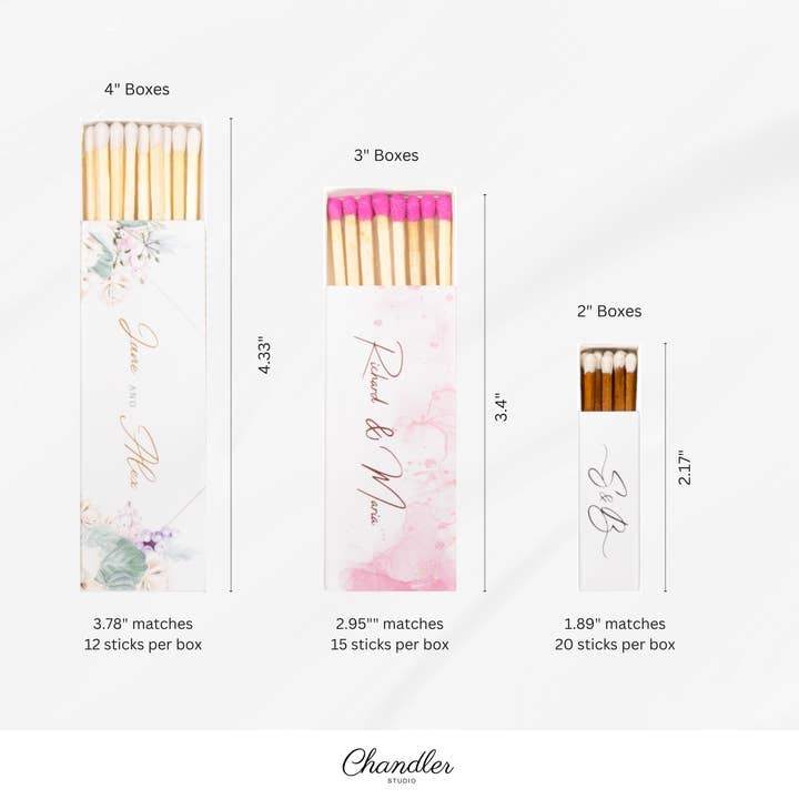 Chandler Studio – wholesale Matches – Custom Matchboxes 2" Inch Long Colorful Matches for Wedding3