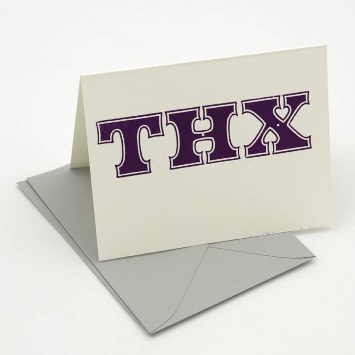 Antique Wood Type Letterpress Thank You (THX) Card for wholesale by Reflex Letterpress