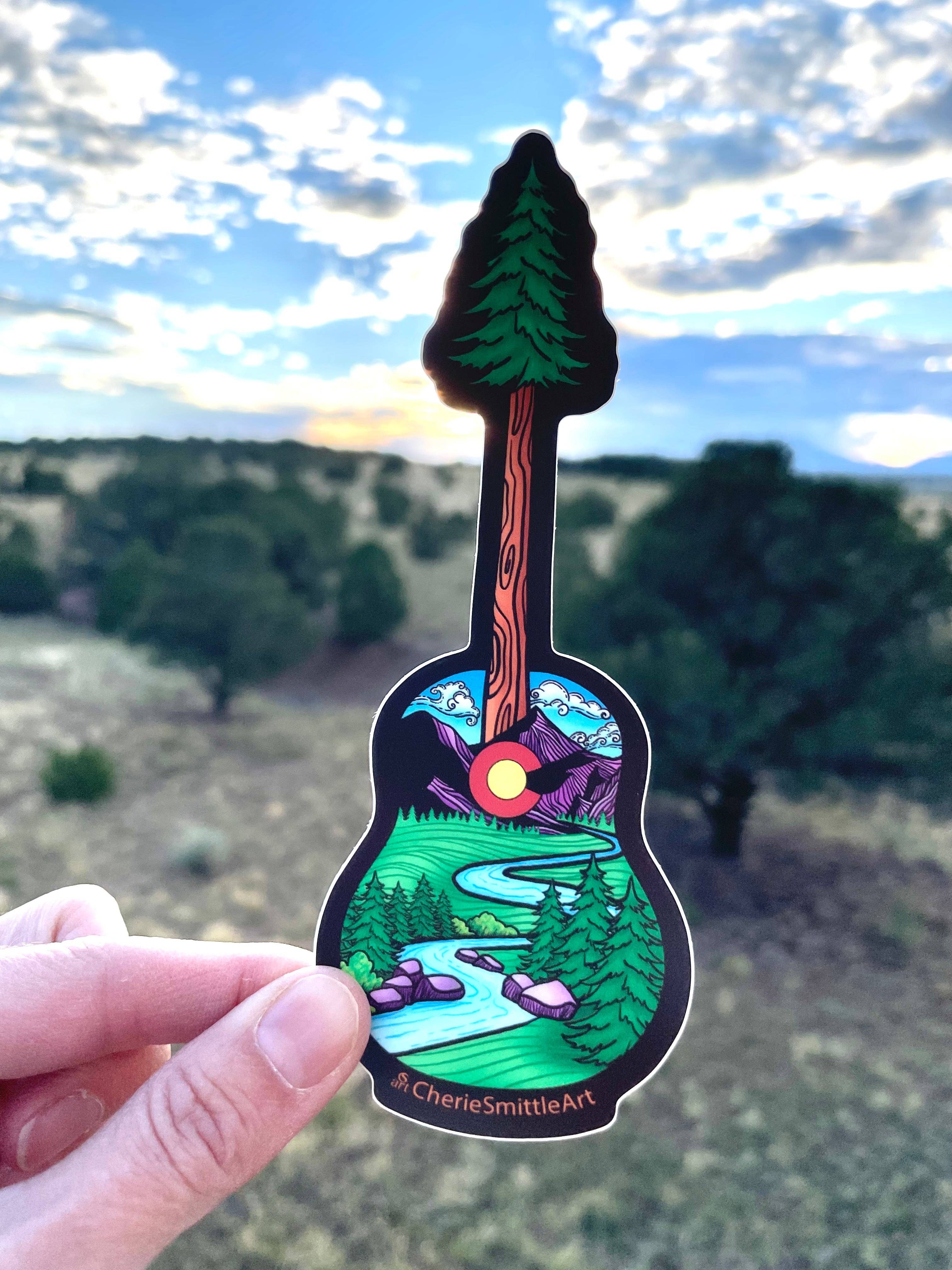 CherieSmittleArt - Wholesale Sticker - Idaho Springs CO Guitar Tree Sticker, Guitar Sticker1