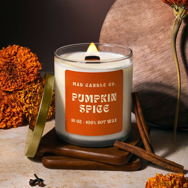 Mad Candle Co. - Wholesale Jar/filled candle - Pumpkin Spice Soy Candle - 10 oz Glass Jar & Wood Wick0
