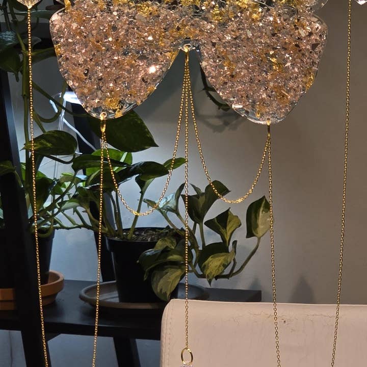 Grey Stone boutique – wholesale Suncatcher – Butterfly Crystal Suncatcher: Gold Leaf & Pink Resin Decor7