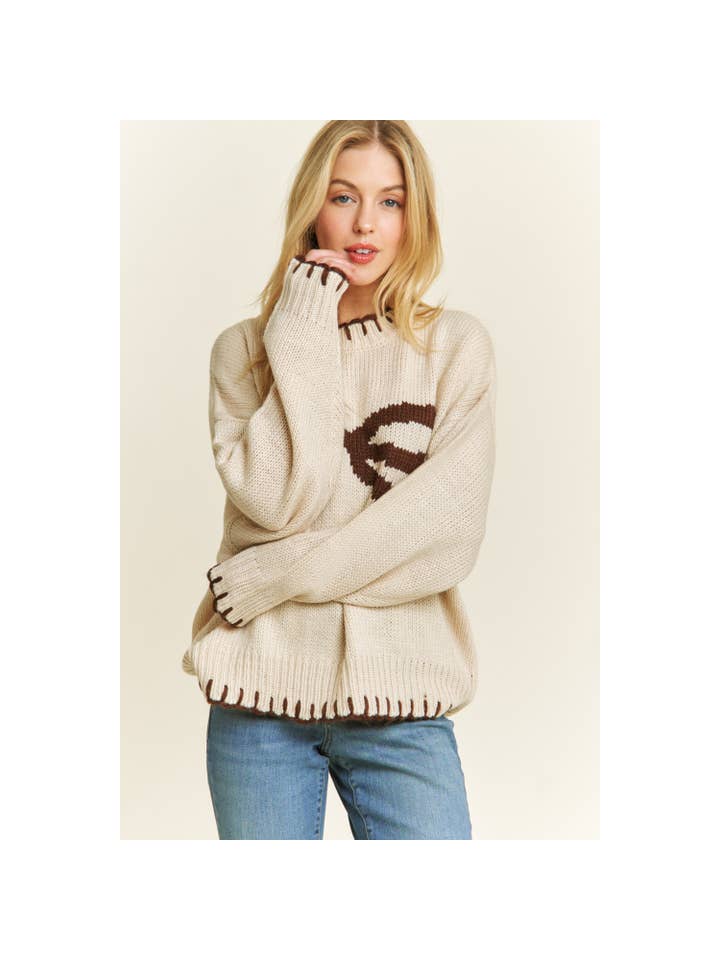 Sweet Generis - Wholesale Knit Sweater - Women's - HOLIDAY BIG BOW SWEATER PULLOVER WITH CONTRAST EDGE STITCHES