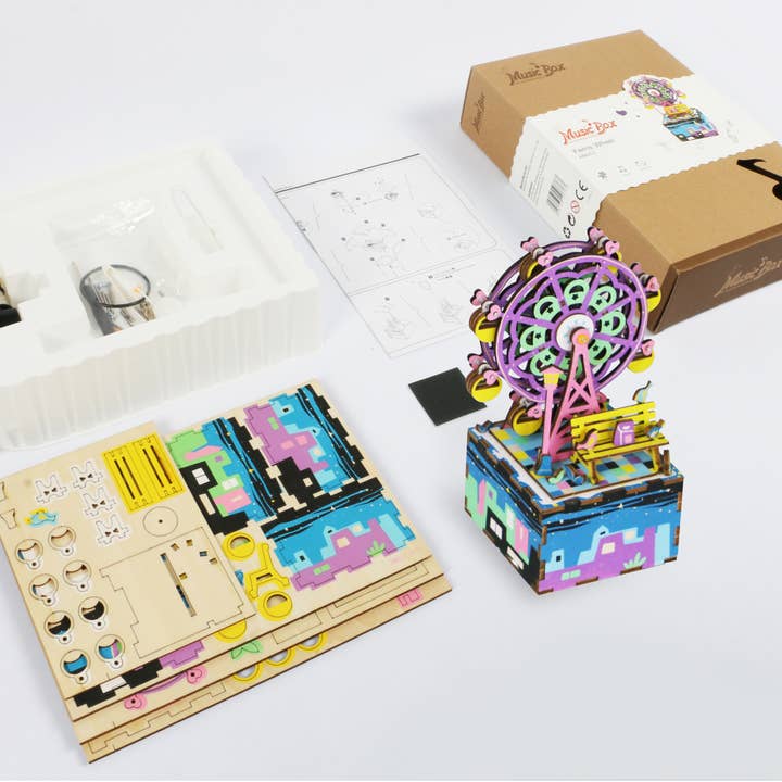 Hands Craft - Wholesale Puzzle - Kids - DIY 3D Wooden Puzzle Music Box: Ferris Wheel1