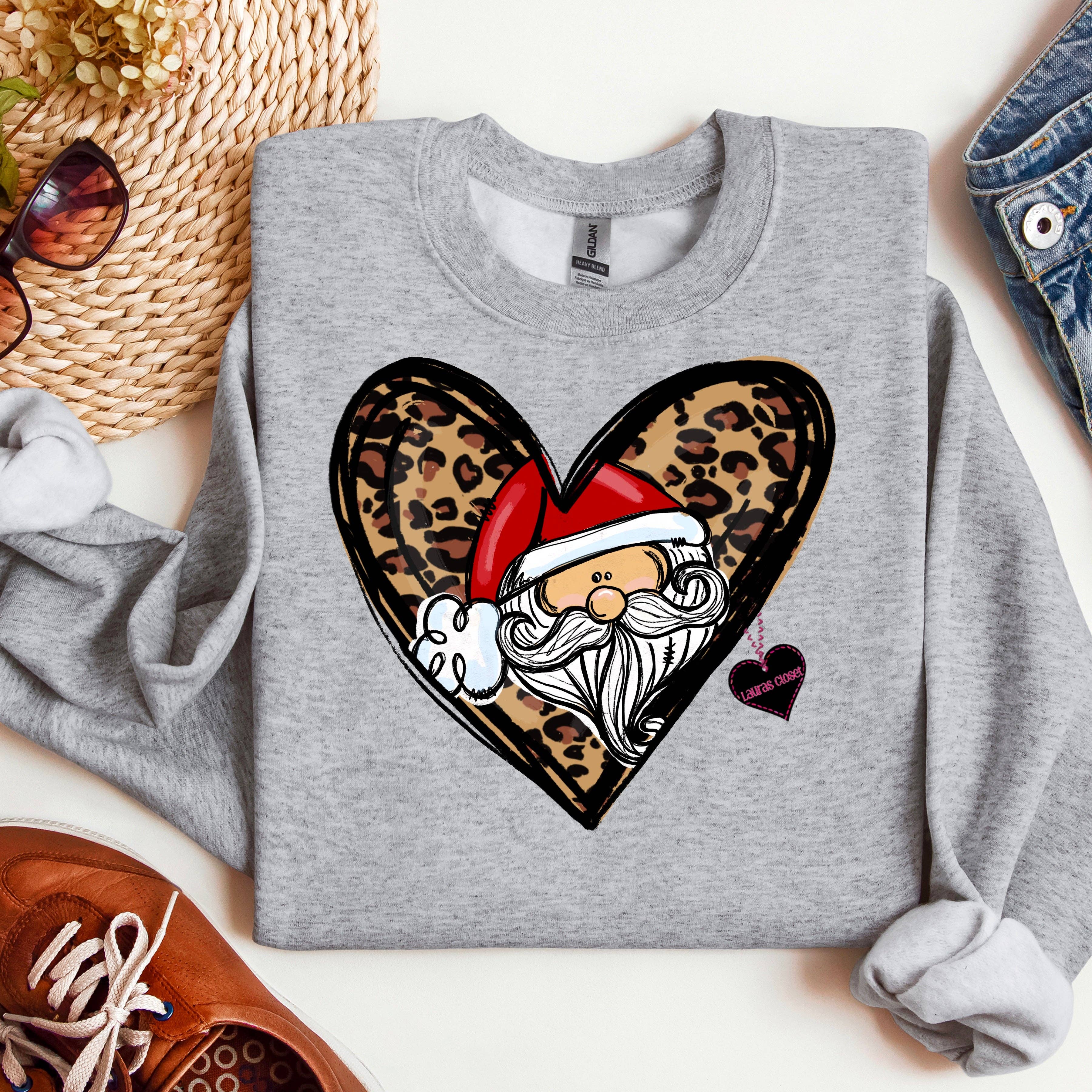Lauras Closet - Wholesale Screen Printed T-Shirt - Women's - SANTA IN LEOPARD HEART- Graphic Tee 3