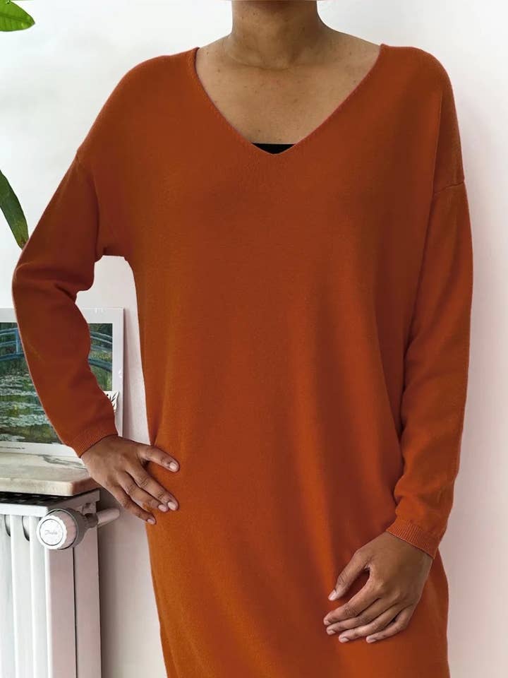 LOOWIE - Wholesale Dress - Women's - Z1020 Italian One Size Cozy Rust Sweater Dress LOOWIE