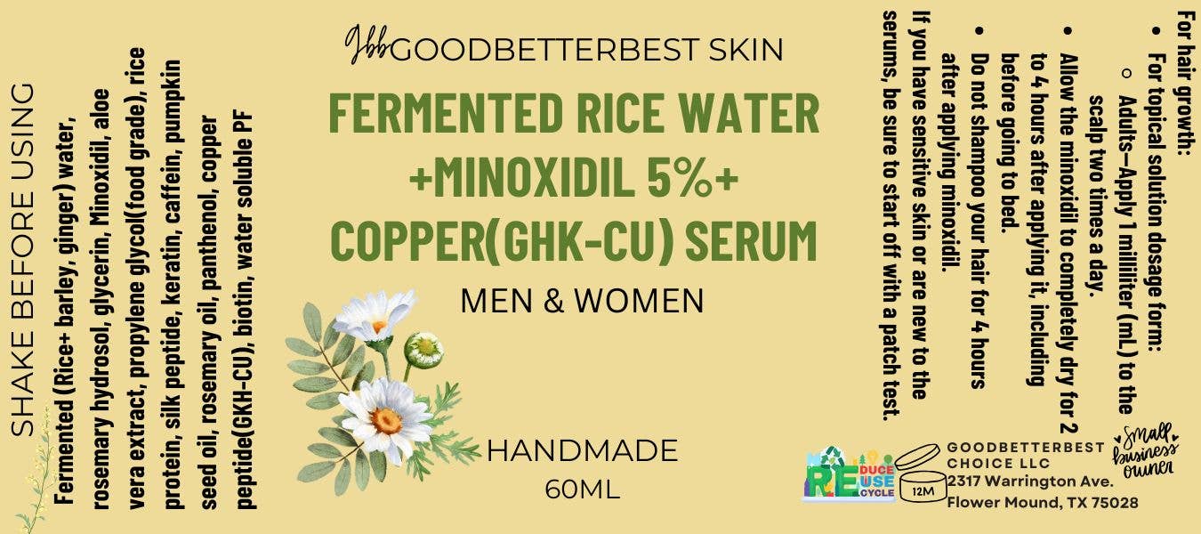 gbb Goodbetterbest Skin – wholesale Hair serum – Minoxidil+ fermented Rice water+ Rosemary Serum for Women, Men pH balanced 60ml 1 month supply1